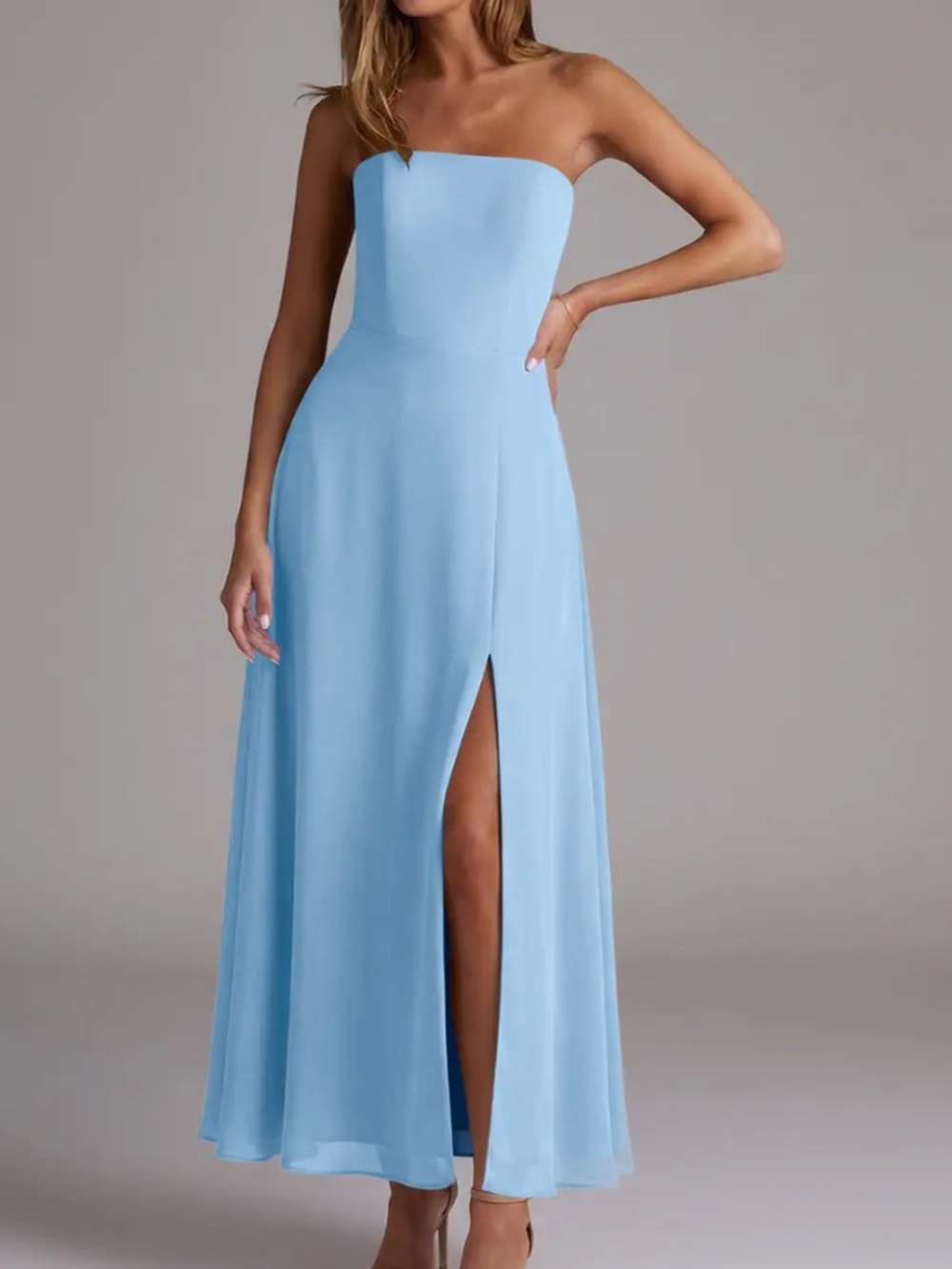 Azazie Wren - Powder Blue A-Line Chiffon Dress